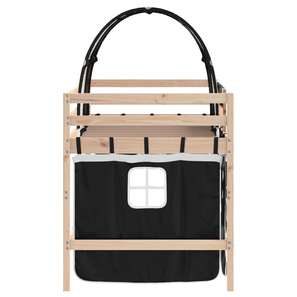 Loftsäng med tunnel vit&svart 80x200 cm massiv furu