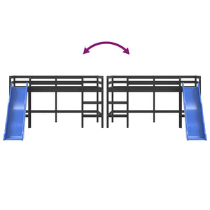 Loftsäng med stege & rutschkana svart 80x200 cm massiv furu