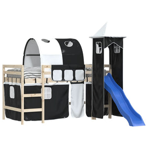 Gardiner för loftsäng med tunnel och torn vit och svart