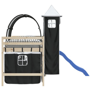 Gardiner för loftsäng med tunnel och torn vit och svart