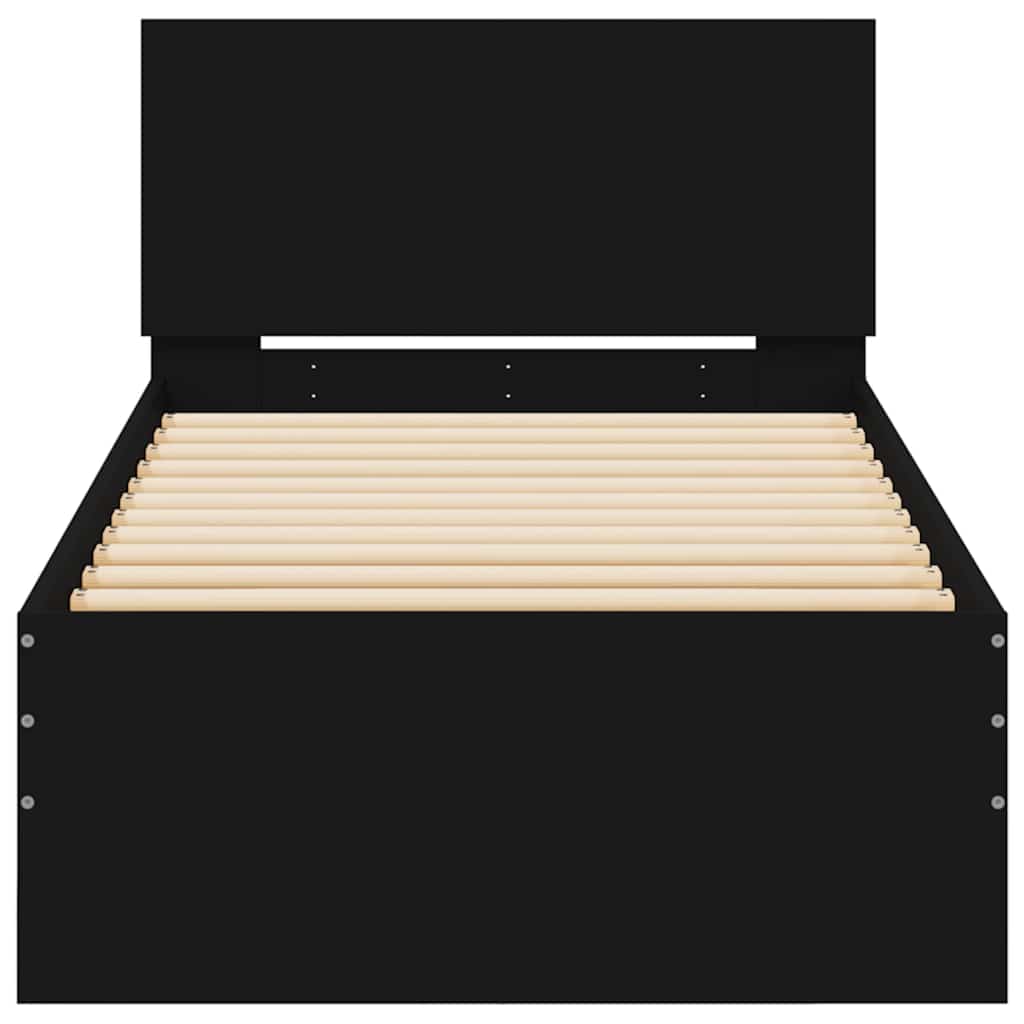 Sängram med huvudgavel svart 75x190 cm konstruerad trä