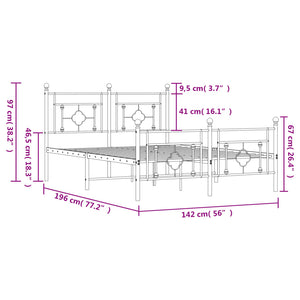 Sängram med huvudgavel och fotgavel svart metall 135x190 cm