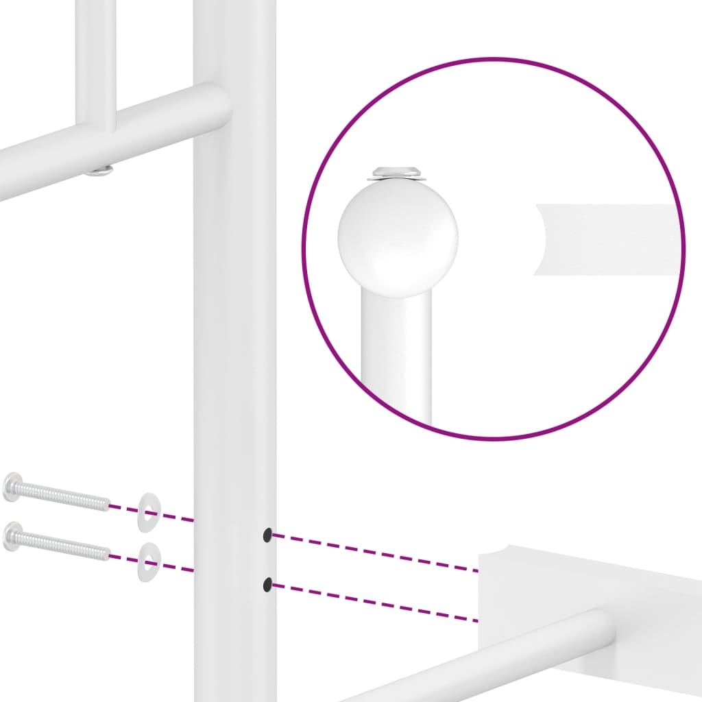 Sängram utan madrass med huvudgavel metall vit 75x190 cm