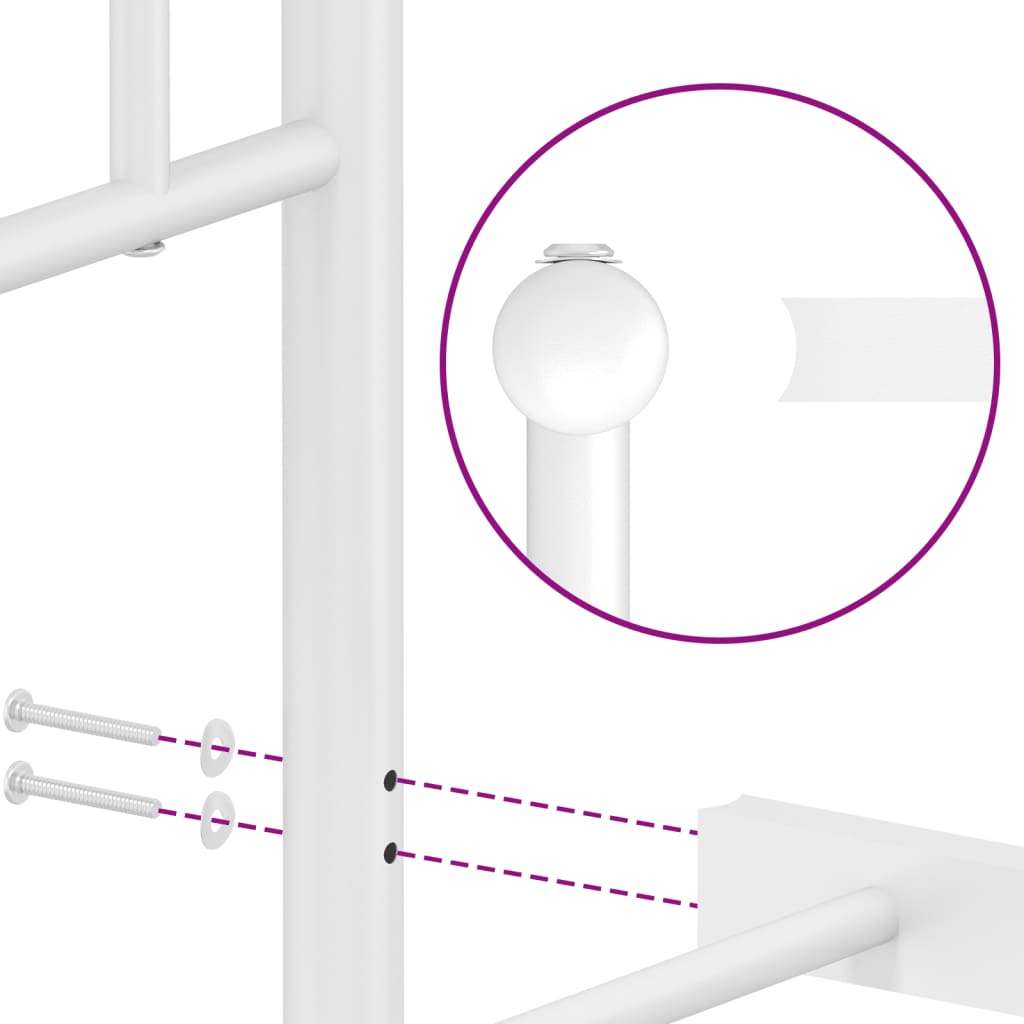 Sängram med huvudgavel och fotgavel vit metall 135x190 cm