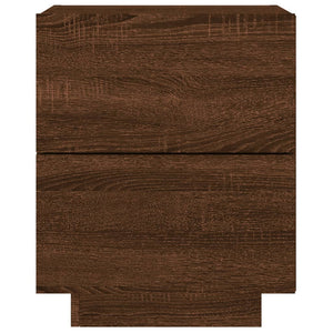 Sängbord med LED-lampor brun ek konstruerat trä