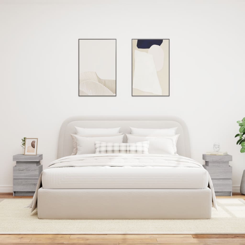 Sängbord med LED-lampor 2 st grå sonoma 35x39x55 cm