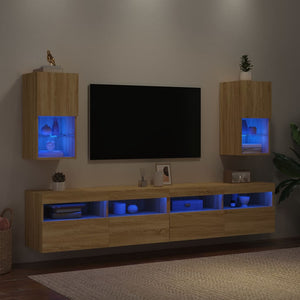Tv-bänk med LED-belysning 2 st sonoma-ek 30,5x30x60 cm