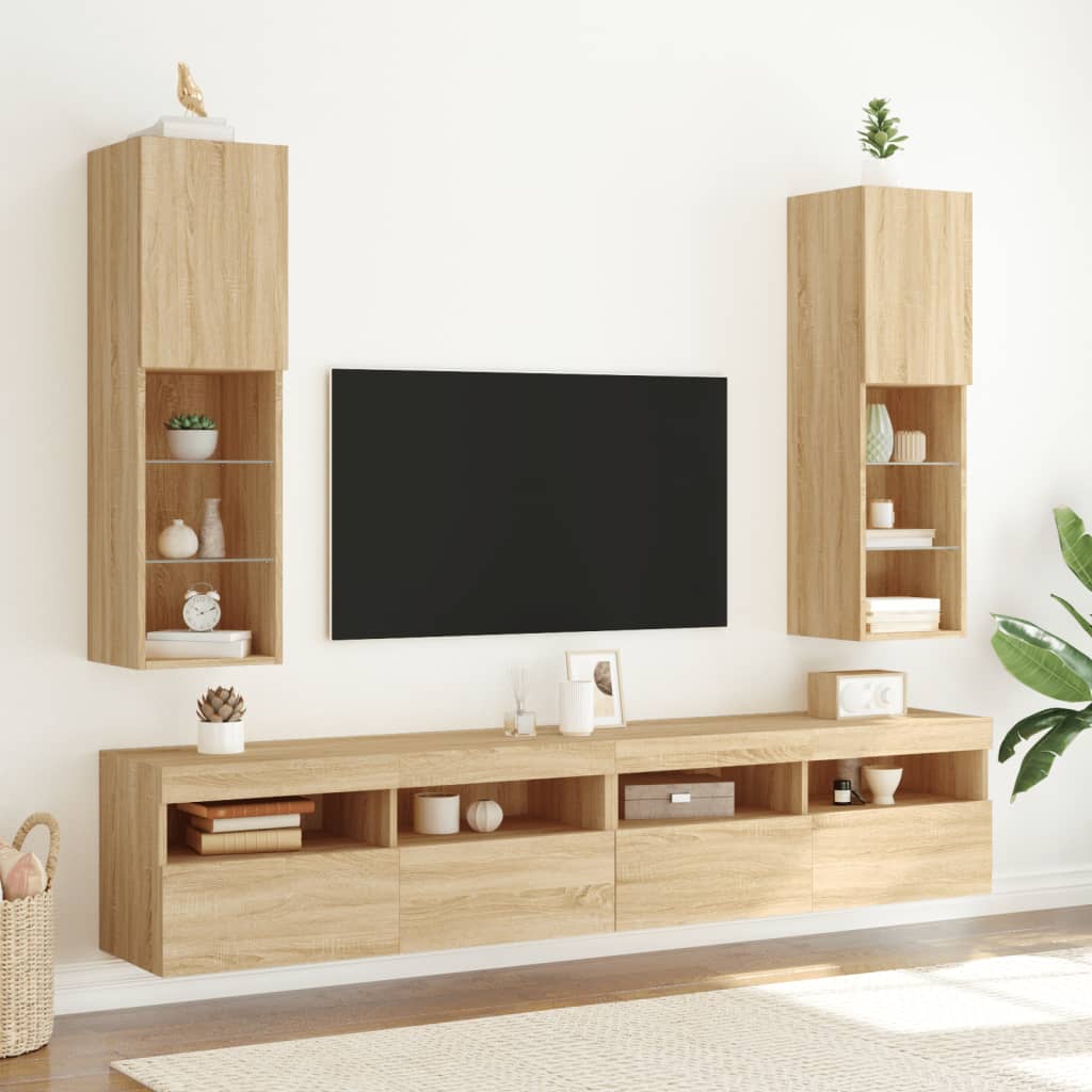 Tv-bänk med LED-belysning 2 st sonoma-ek 30,5x30x102 cm