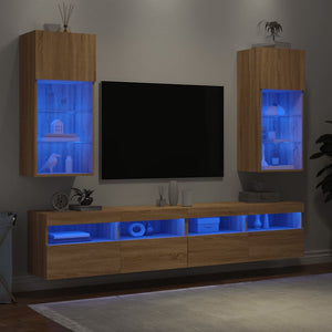 Tv-bänk med LED-belysning 2 st sonoma-ek 40,5x30x90 cm