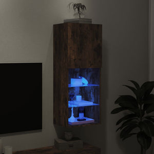 Tv-bänk med LED-belysning rökfärgad ek 40,5x30x102 cm