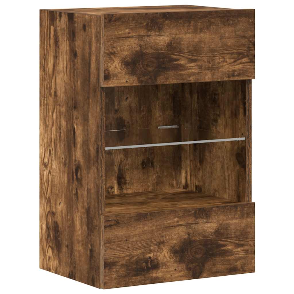 Nástenné skrinky s LED osvetlením pre TV 2 st rökfärgad ek 40x30x60,5 cm