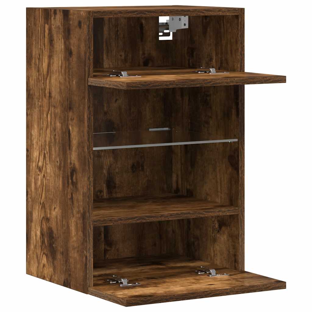 Nástenné skrinky s LED osvetlením pre TV 2 st rökfärgad ek 40x30x60,5 cm