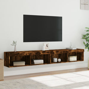 Tv-bänk med LED-belysning 2 st rökfärgad ek 100x30x30 cm