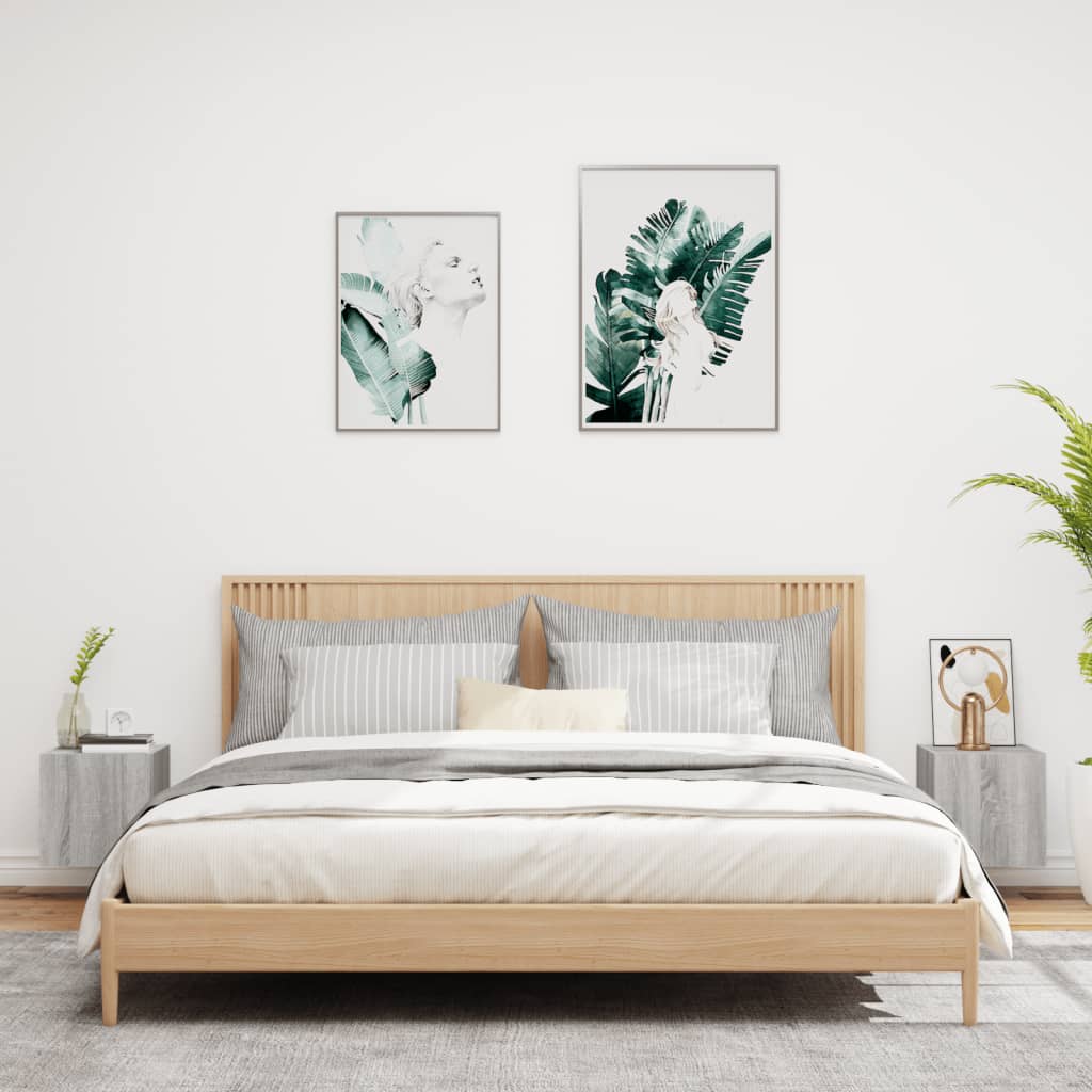 Väggmonterad tv-bänk LED 2 st grå sonoma 30,5x35x30 cm