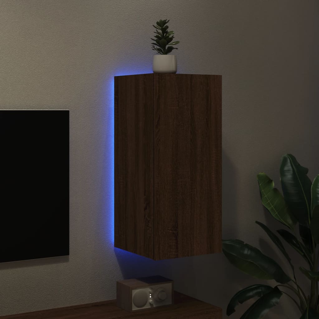 Väggmonterad tv-bänk LED brun ek 30,5x35x70 cm