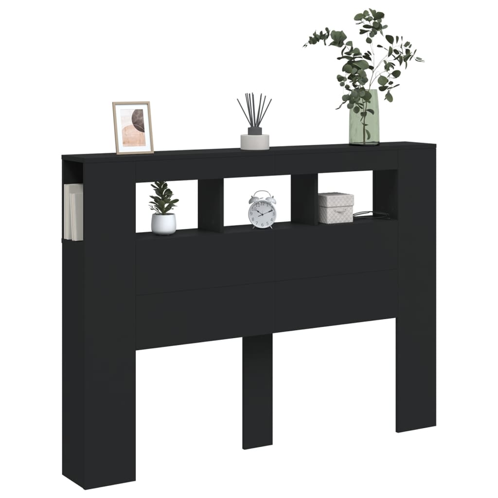 Sänggavel LED svart 140x18,5x103,5 cm konstruerat trä