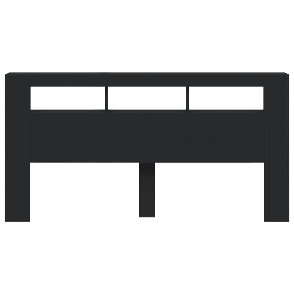 Sänggavel LED svart 200x18,5x103,5 cm konstruerat trä