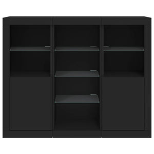 Skänkar med LED-belysning 3 st svart konstruerat trä