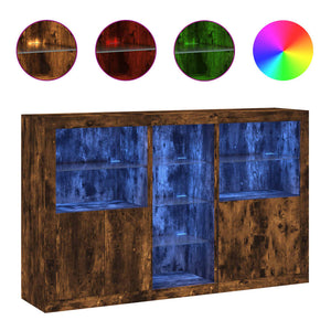 Skänk med LED-belysning rökfärgad ek 162x37x100 cm