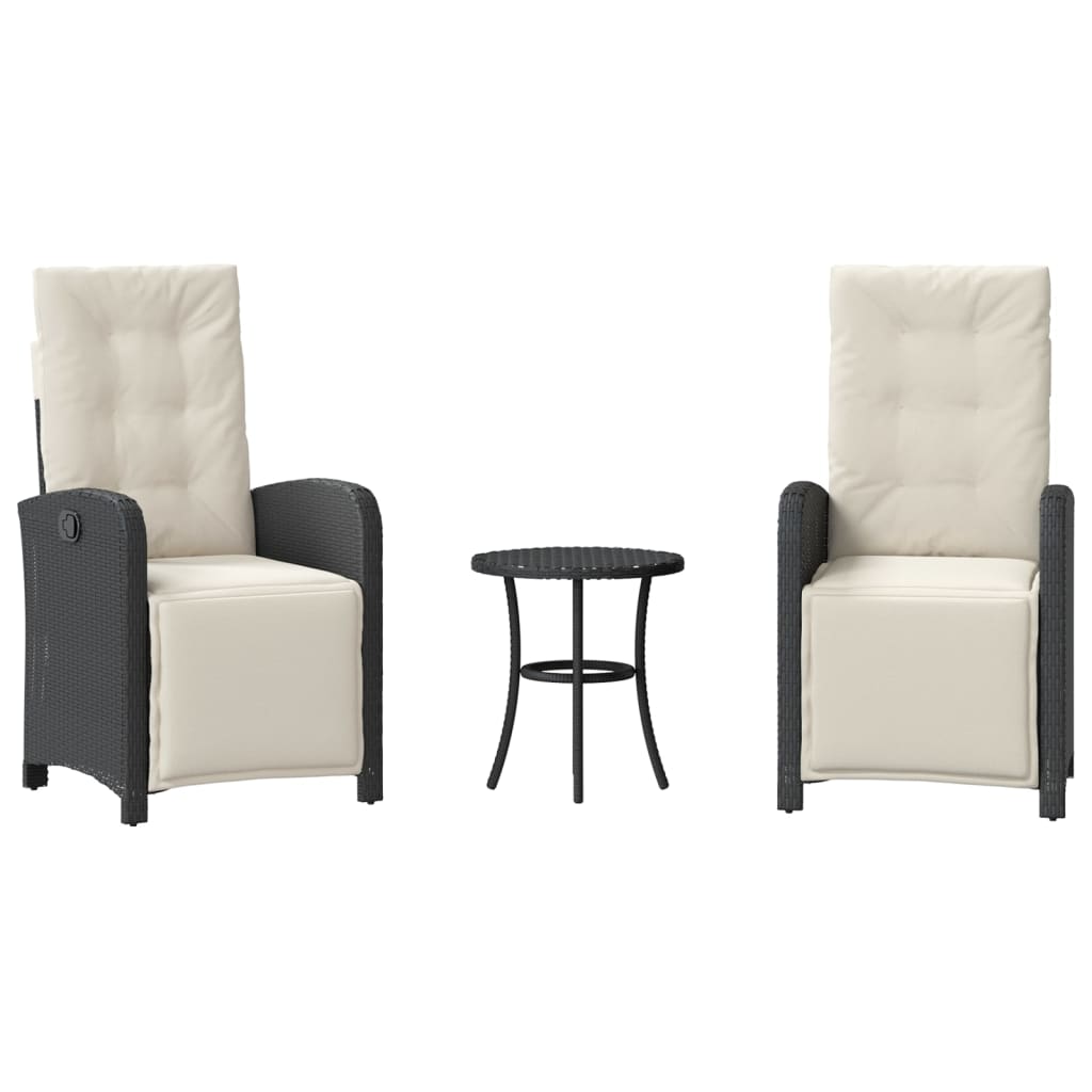 Caféset med dynor 3 delar svart konstrotting