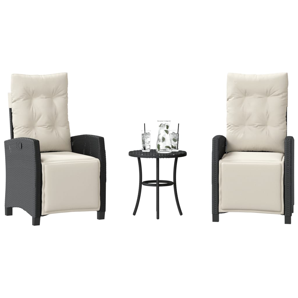 Caféset med dynor 3 delar svart konstrotting