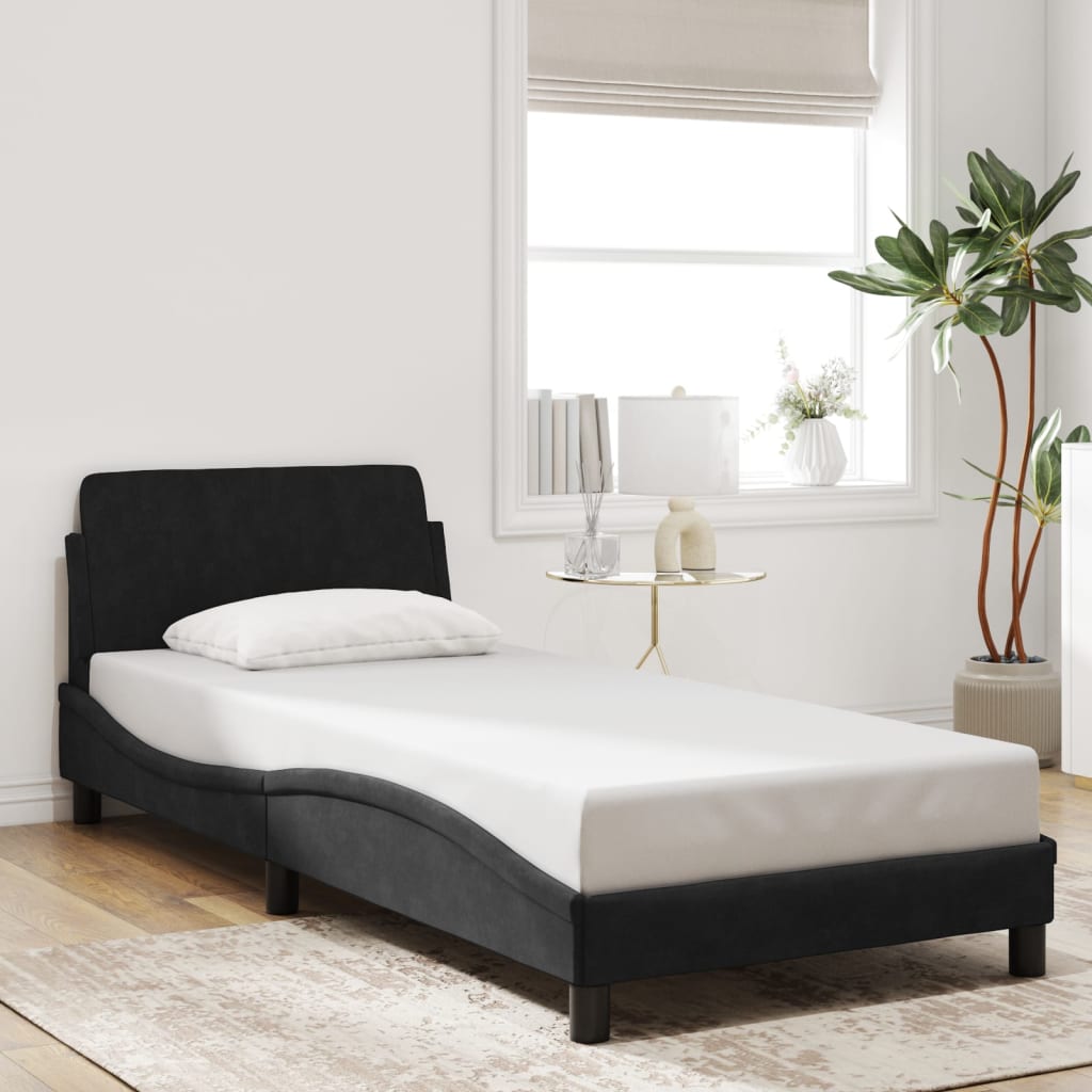 Bed Frame with Headboard "Dover" Black 90x190 cm Velvet