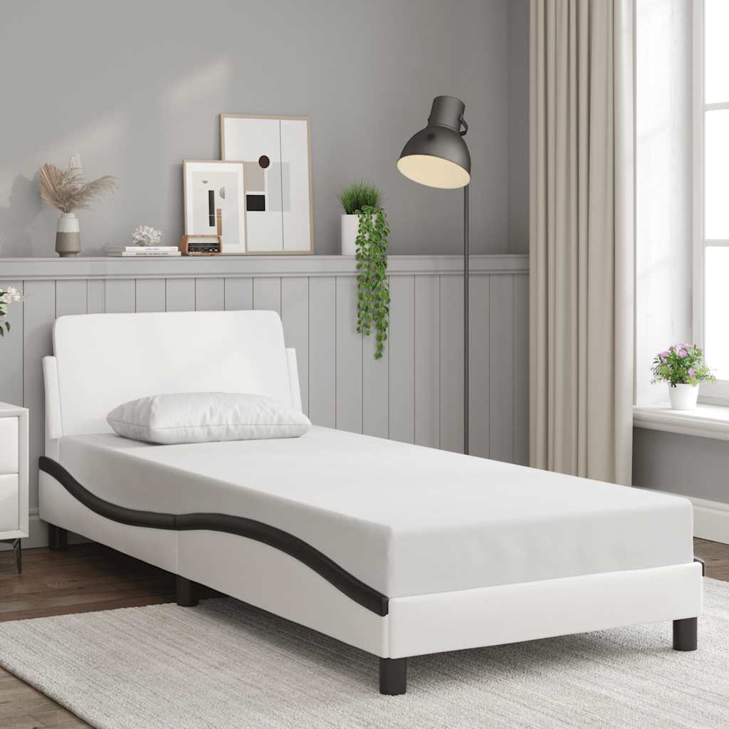 Bed Frame "Dover" White&Black 90x190 cm Faux Leather