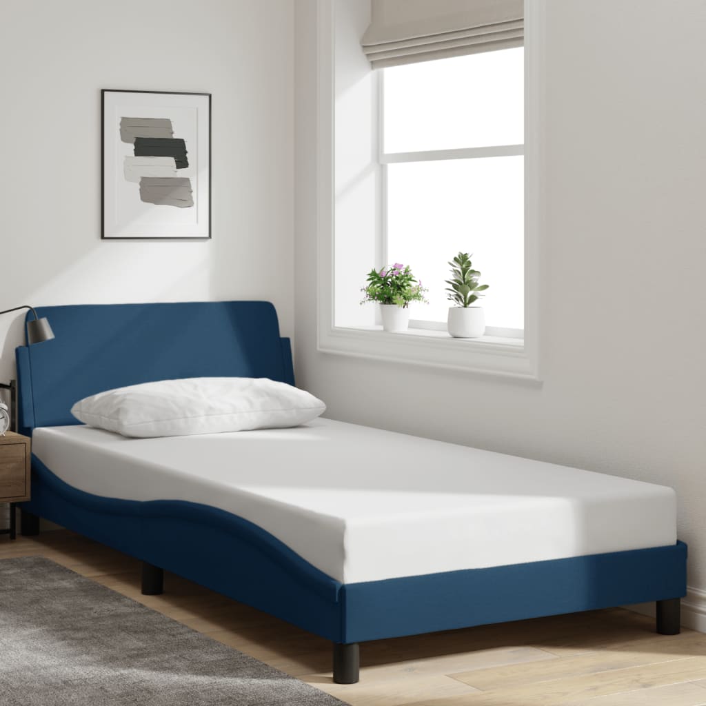 Bed Frame with Headboard "Dover" Blue 100x200 cm Fabric