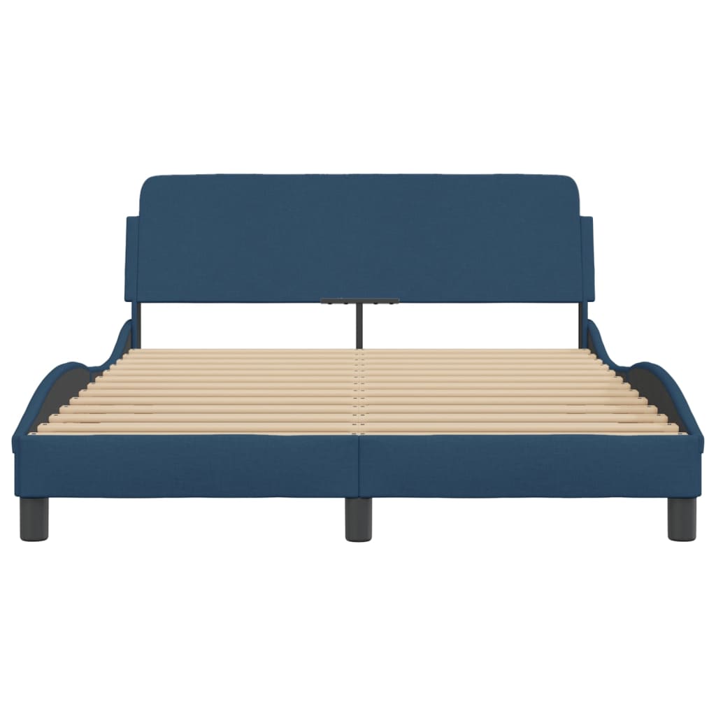 Bed Frame with Headboard "Dover" Blue 140x200 cm Fabric