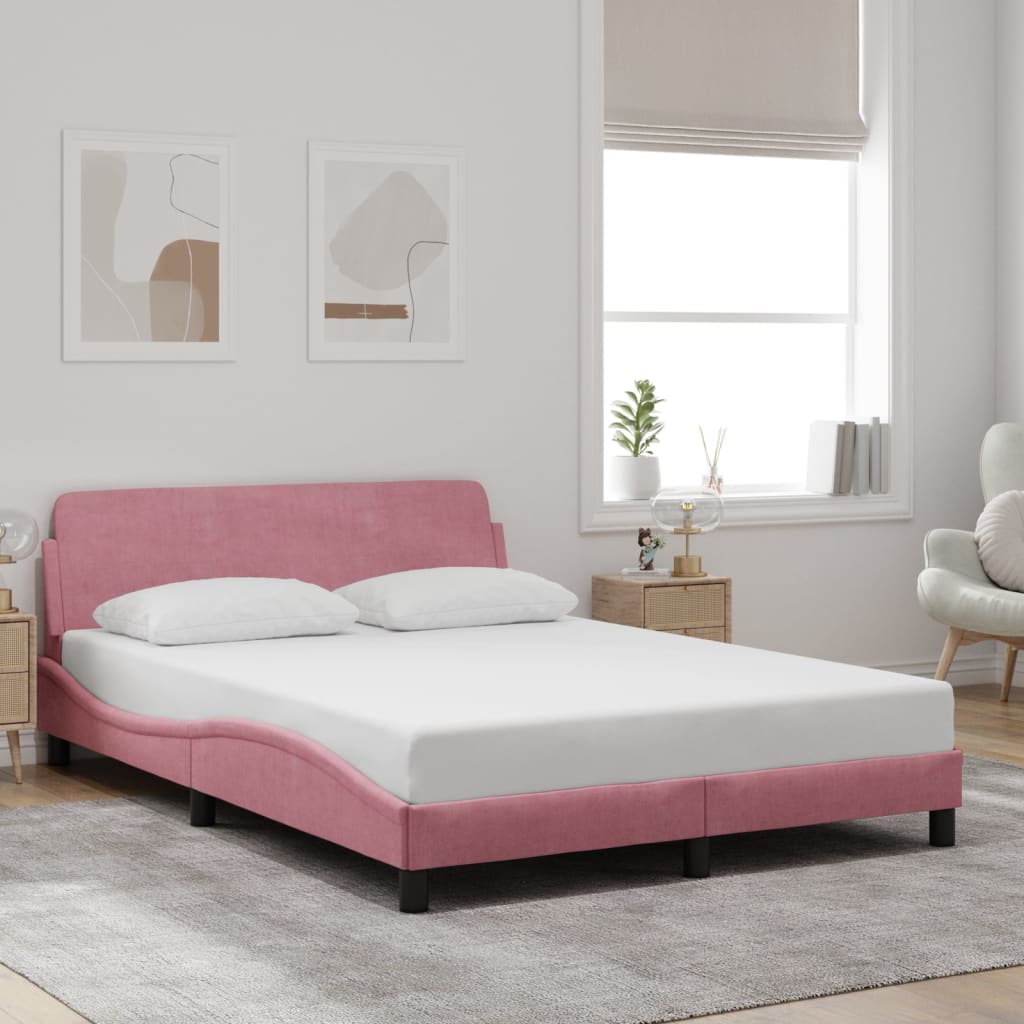 Bed Frame with Headboard "Dover" Pink 140x200 cm Velvet