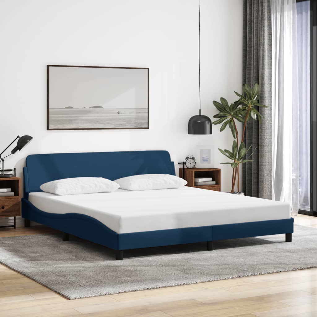 Bed Frame with Headboard "Dover" Blue 180x200 cm Fabric