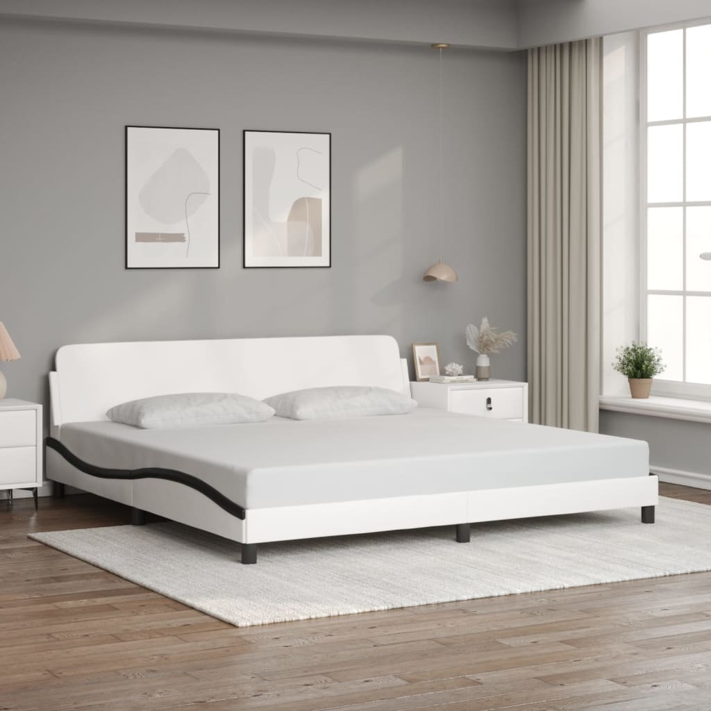 Bed Frame "Dover" White and Black 200x200 cm Faux Leather