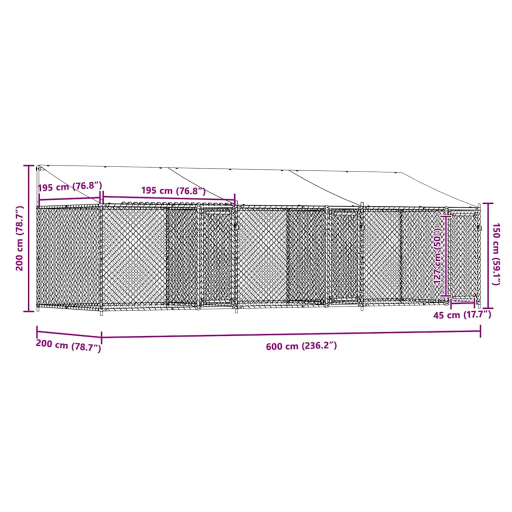 Hundgård med tak och dörrar grå 6x2x2 cm galvaniserat stål