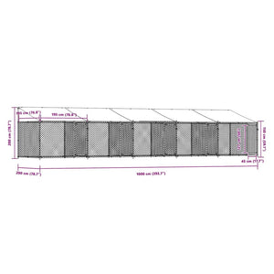 Hundgård med tak och dörrar grå 10x2x2 cm galvaniserat stål