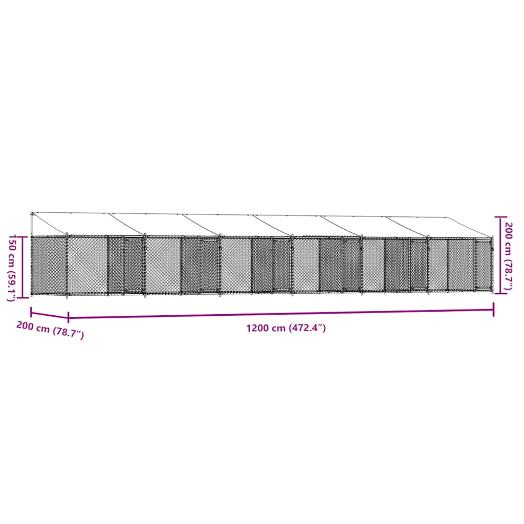Hundgård med tak och dörrar grå 12x2x2 cm galvaniserat stål