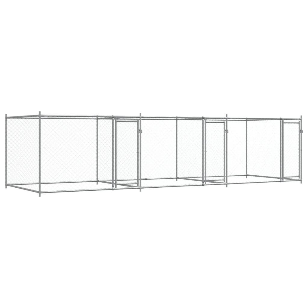 Hundgård med dörrar grå 6x2x1,5 cm galvaniserat stål