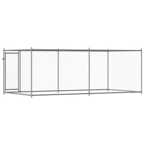 Hundgård med dörr grå 4x2x1,5 cm galvaniserat stål