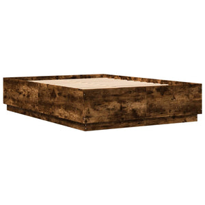 Sängram med LEDs rökfärgad ek 140x200 cm konstruerad trä