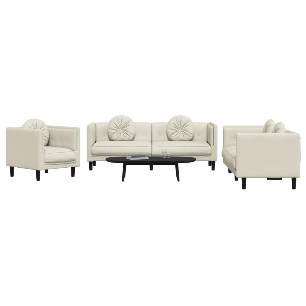 Soffgrupp med kuddar 3 delar gräddvit sammet