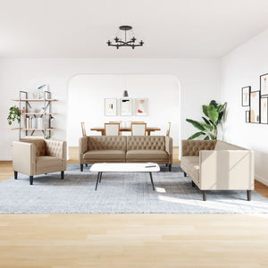 Soffgrupp chesterfield 3 delar cappuccino konstläder