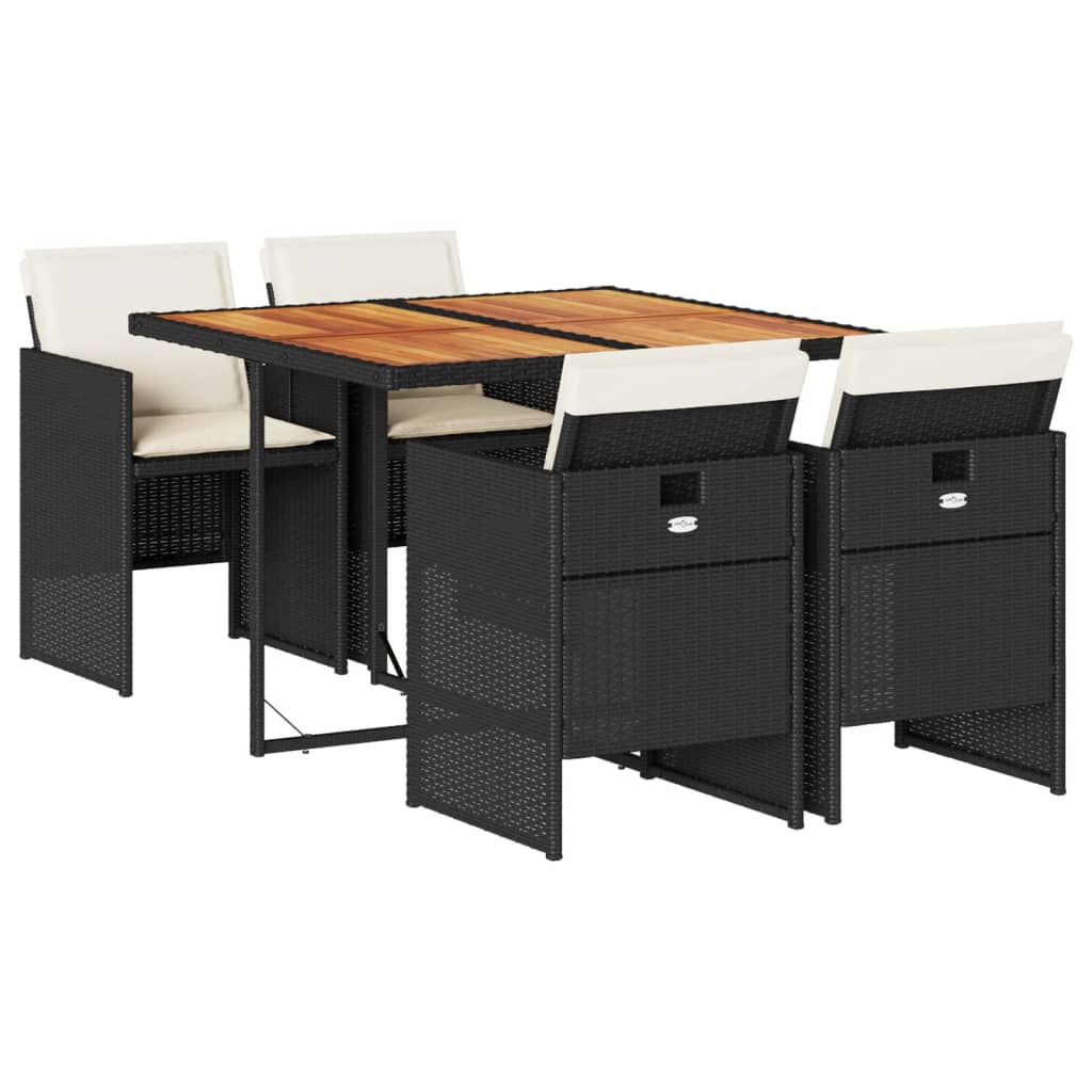 Matgrupp för trädgården med dynor 5 delar svart konstrottning