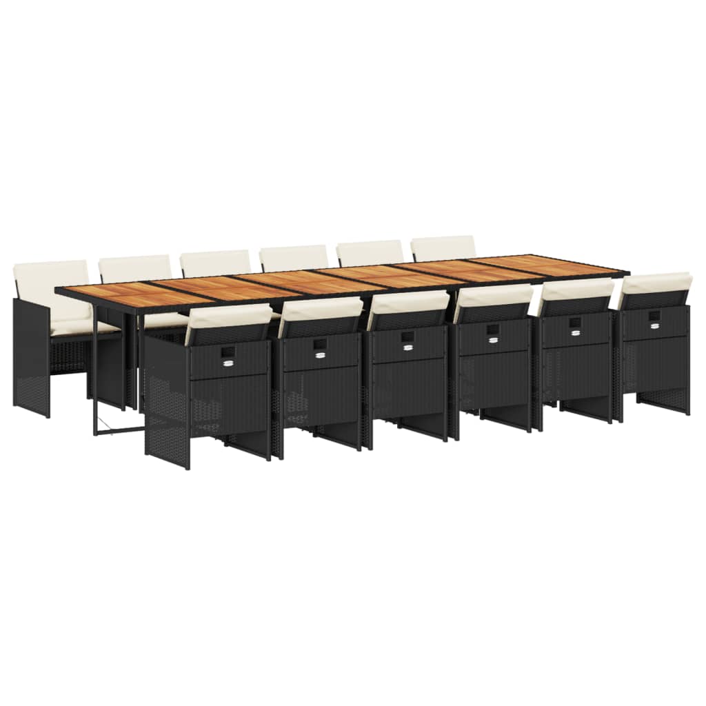 Matgrupp för trädgården med dynor 13 delar svart konstrotting