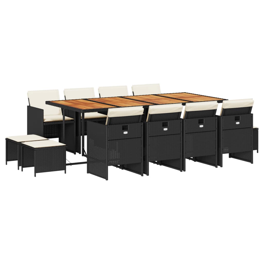 Matgrupp för trädgården med dynor 13 delar svart konstrotting