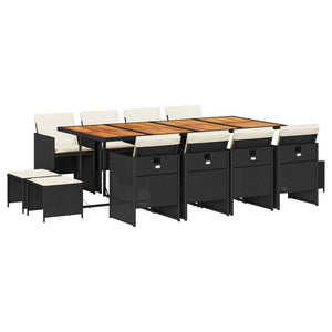 Matgrupp för trädgården med dynor 13 delar svart konstrotting