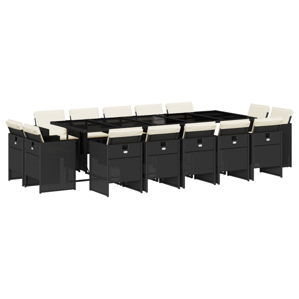 Matgrupp för trädgården med dynor 15 delar svart konstrotting