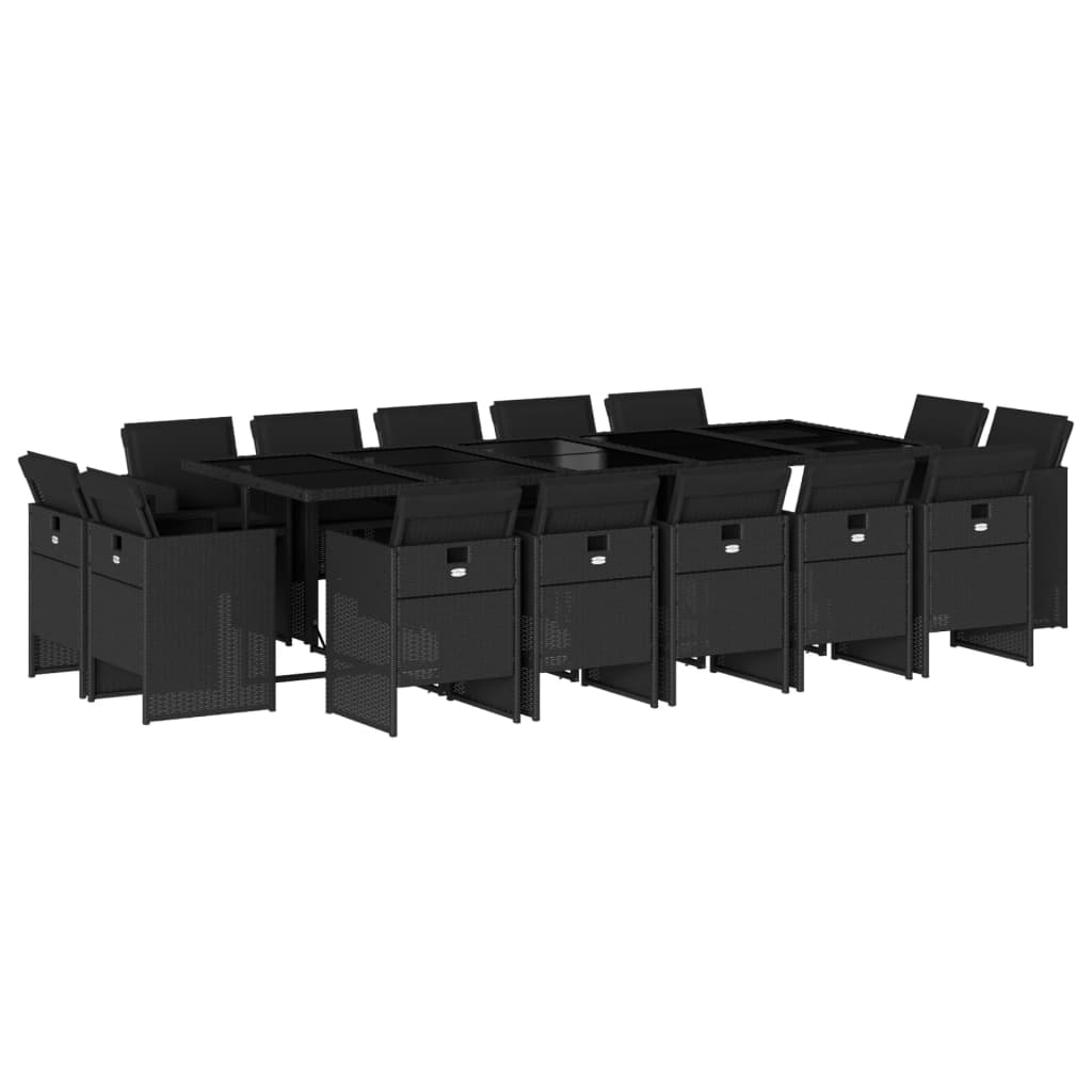 Matgrupp för trädgården med dynor 15 delar svart konstrotting