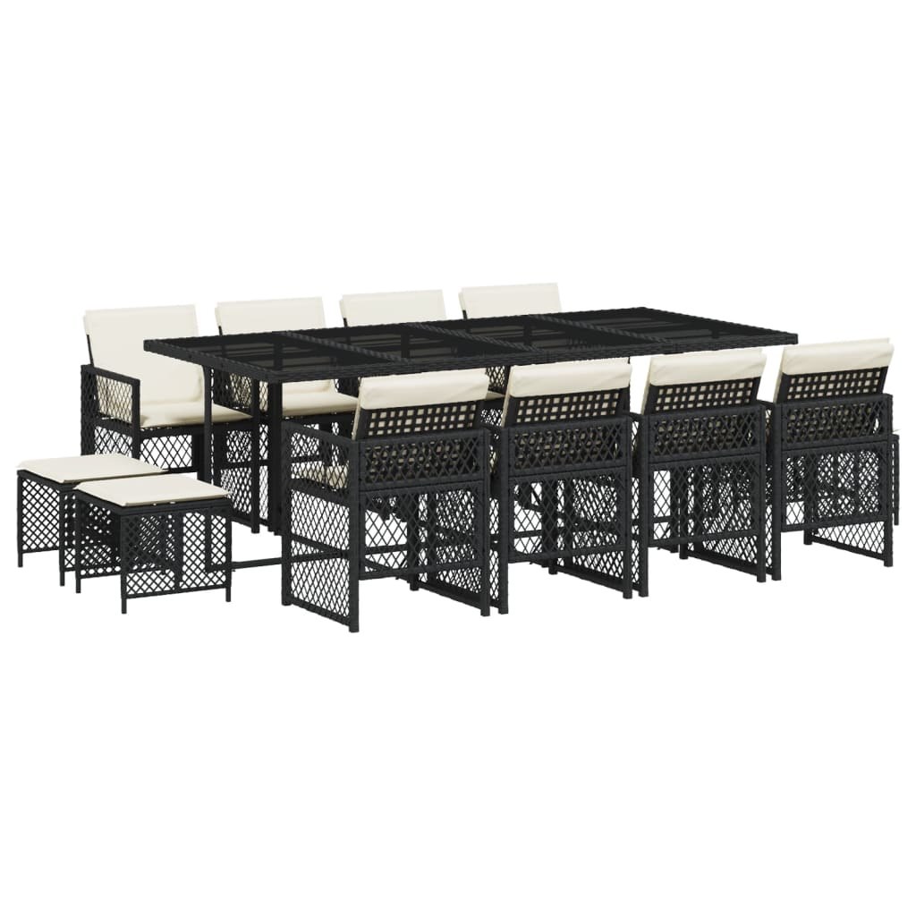 Matgrupp för trädgården med dynor 13 delar svart konstrotting
