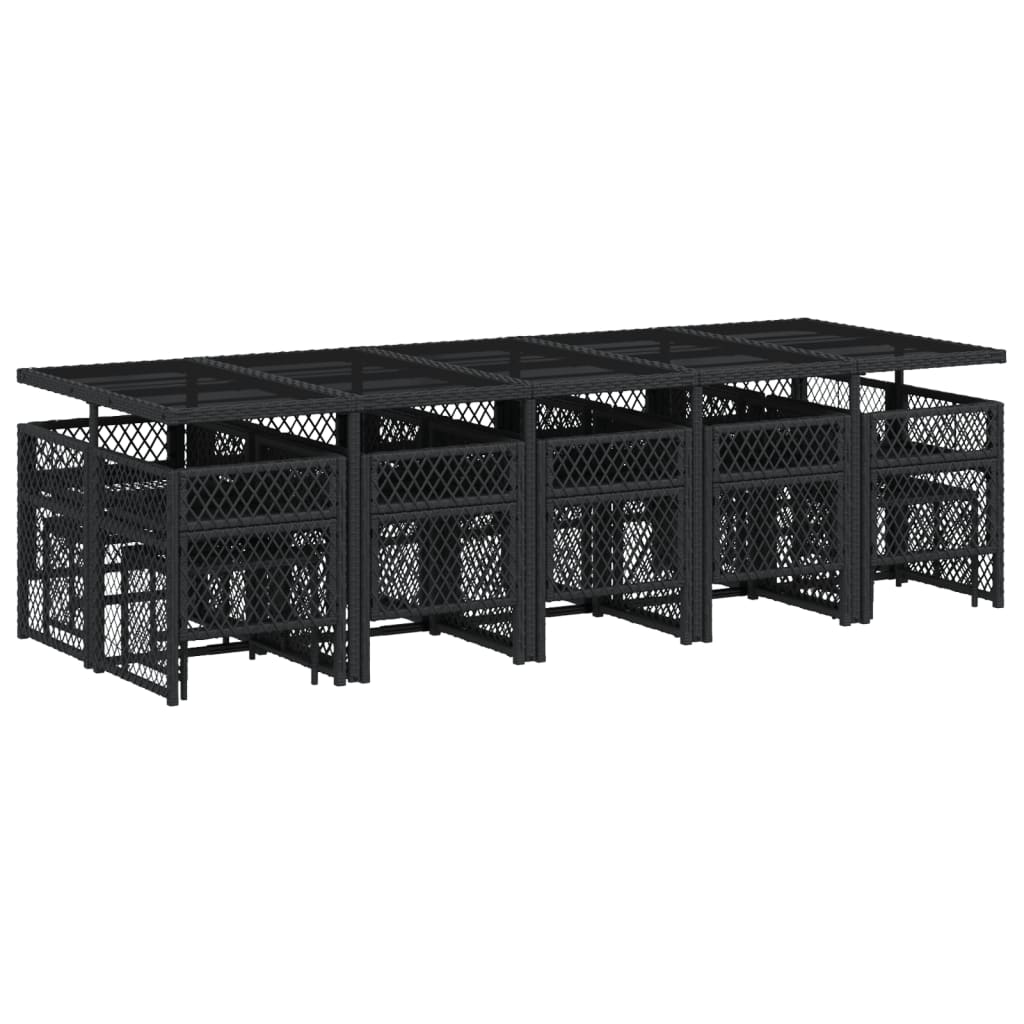 Matgrupp för trädgården med dynor 15 delar svart konstrotting