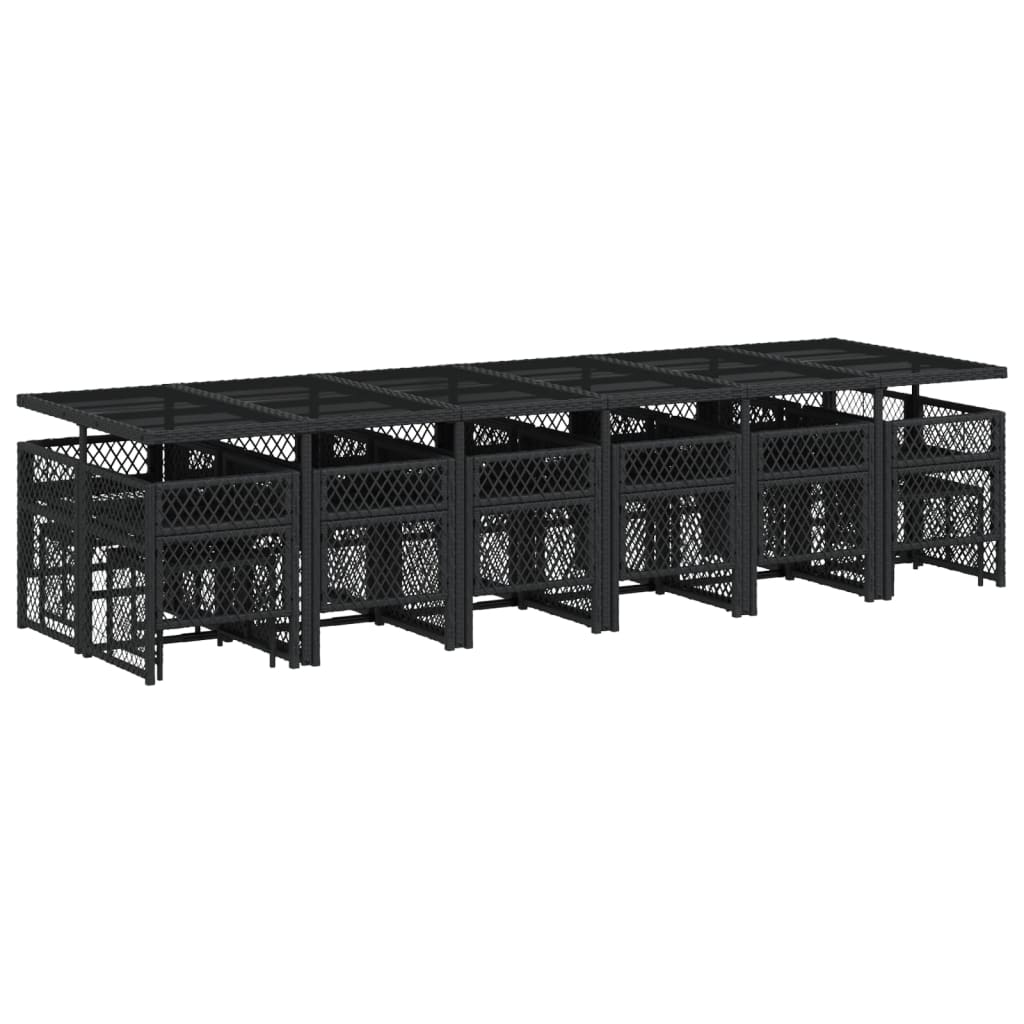 Matgrupp för trädgården med dynor 17 delar konstrotting svart