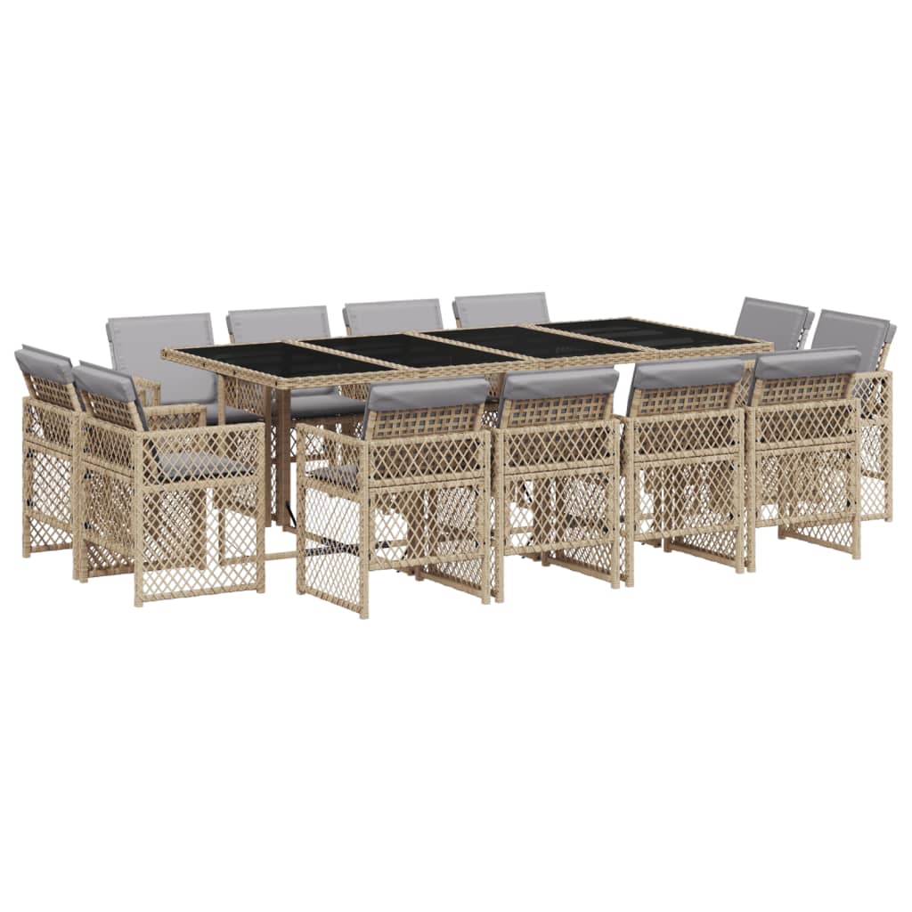 Matgrupp för trädgården med dynor 13delar mixbeige konstrotting